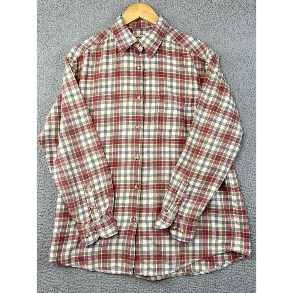 Eddie Bauer Flannel Shirt Womens Medium Multicolor Plaid Button Up Cozy